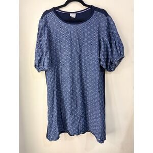 Violet Weekend XL Blue‎ Eyelet Dress Puff Sleeve Cotton Boho Peasant